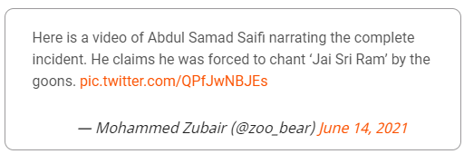 Deleted Tweet of Muhammed Zubair
