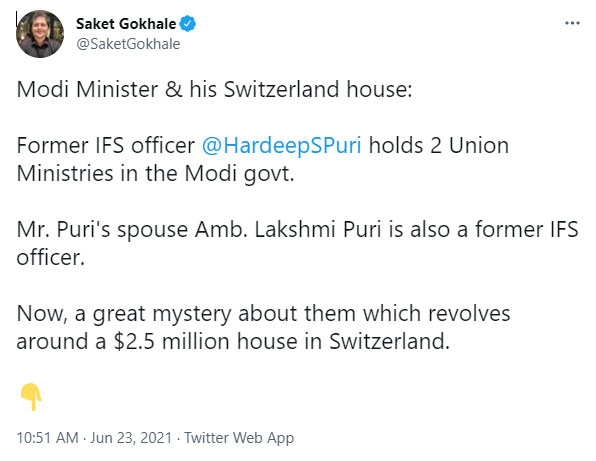 Screenshot of a tweet from Gokhales tweet threat against Lakshmi M Purijpg