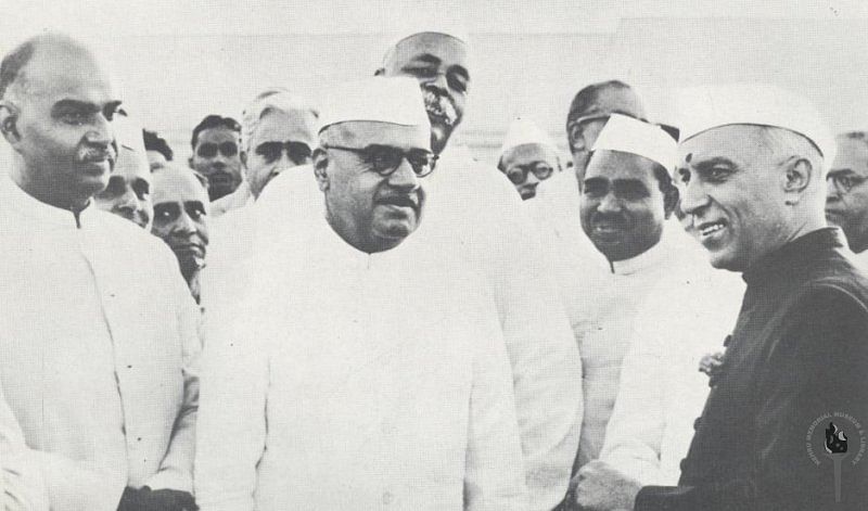 From left front row Syama Prasad Mookerjee Jairamdas Doulatram and Jawaharlal Nehru -  Commons