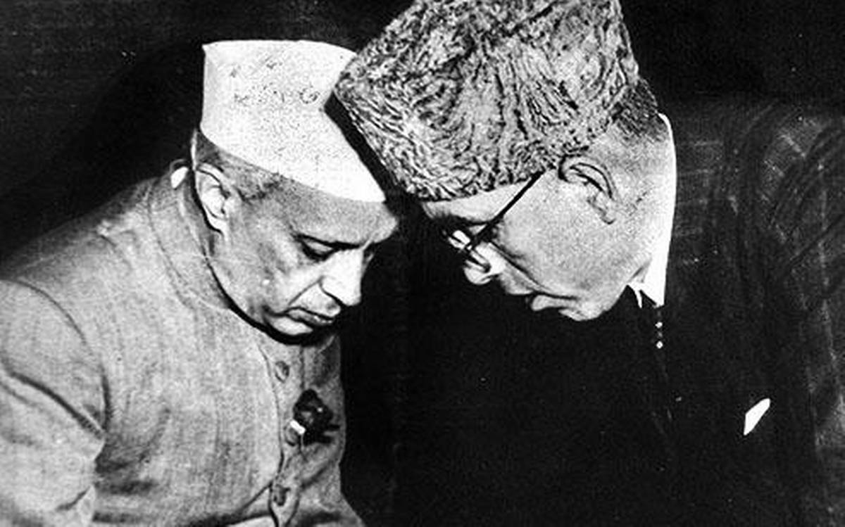 Jawaharlal Nehru with Sheikh AbdullahNHB