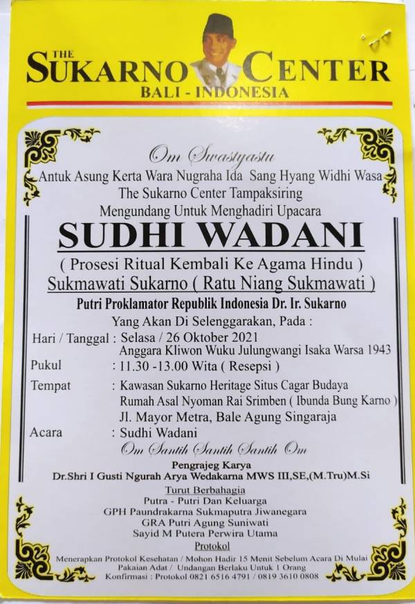 Notification by Sukarno Centre in Bali announcing the conversion