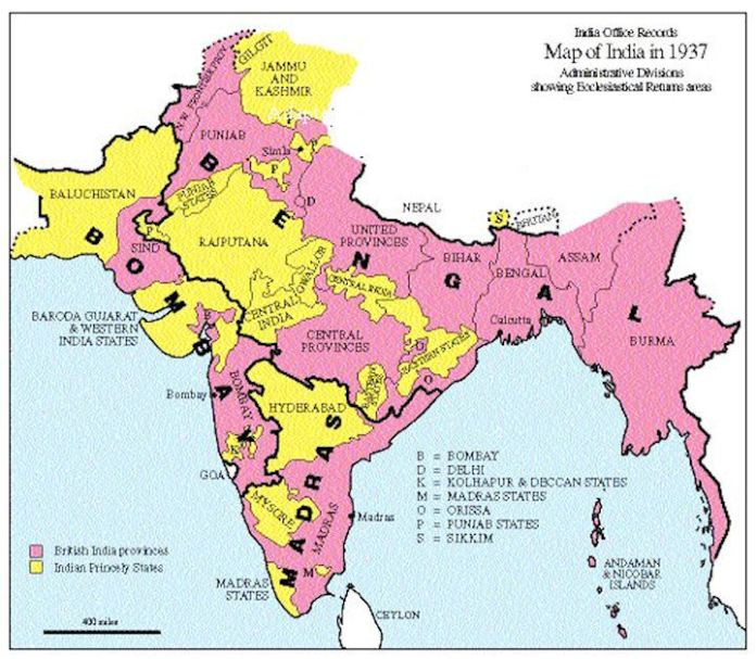 Map of Princely states in India (1937)