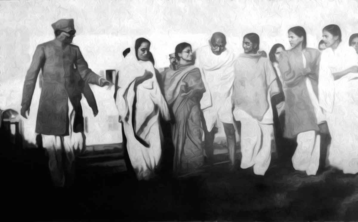 Walking to a prayer meeting at Birla House, Jan. 29, 1948; one of the last photographs of MK Gandhi